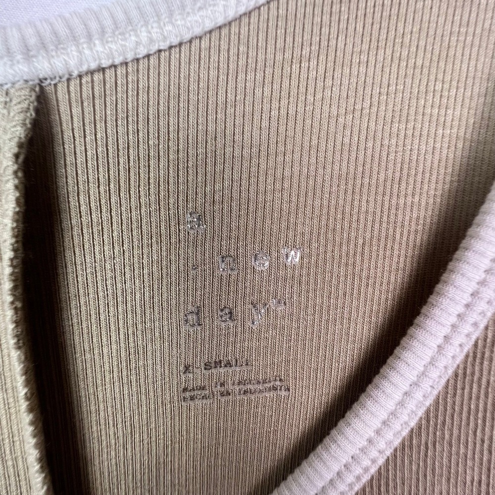 A New Day Womens XS Tan Cream Ribbed Ringer Maxi Dress Sleeveless Scoop Neck NEW - Picture 3 of 5